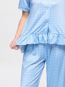 Bonmuse 2pcs/Set Women's Loose Comfortable Breathable Short Sleeve Top + Long Pants Cute Pajama Set - Blue - View 7
