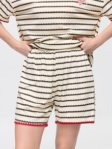 Bonmuse 2pcs/Set Women's Pajama Loungewear Set, Fashion Striped Print Cute Pattern Romantic Pullover Short Sleeve Shorts, Spring/Summer Wear, Easy Care Fabric - Apricot - View 8