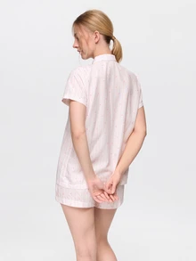 Bonmuse 女款居家休閒套裝 春夏秋條紋印花時尚休閒彈性短褲睡衣套裝 - 粉色 - 查看 2