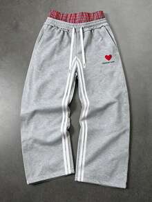 PAVTROS Men's Gray Streetwear Sweatpants For Summer Holiday,Featuring Pattern Print Patchwork Plaid Double Waistband Design,Ideal For Casual Daily Outings - Light Grey - View 4