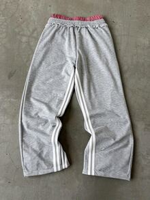 PAVTROS Men's Gray Streetwear Sweatpants For Summer Holiday,Featuring Pattern Print Patchwork Plaid Double Waistband Design,Ideal For Casual Daily Outings - Light Grey - View 2