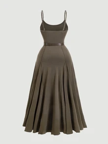 SHEIN MOD 大尺碼女款橄欖綠長洋裝附腰帶，度假波希米亞風 1950 年代復古優雅 1920 年代太陽裙 西部風 生日派對雞尾酒會夏季穿搭 - 咖啡棕 - 查看 2