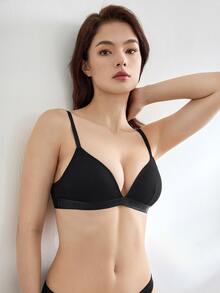 Ocili Leisure Solid Wireless Ribbed Knit Bra - Black - View 6