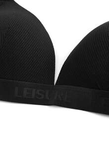 Ocili Leisure Solid Wireless Ribbed Knit Bra - Black - View 10