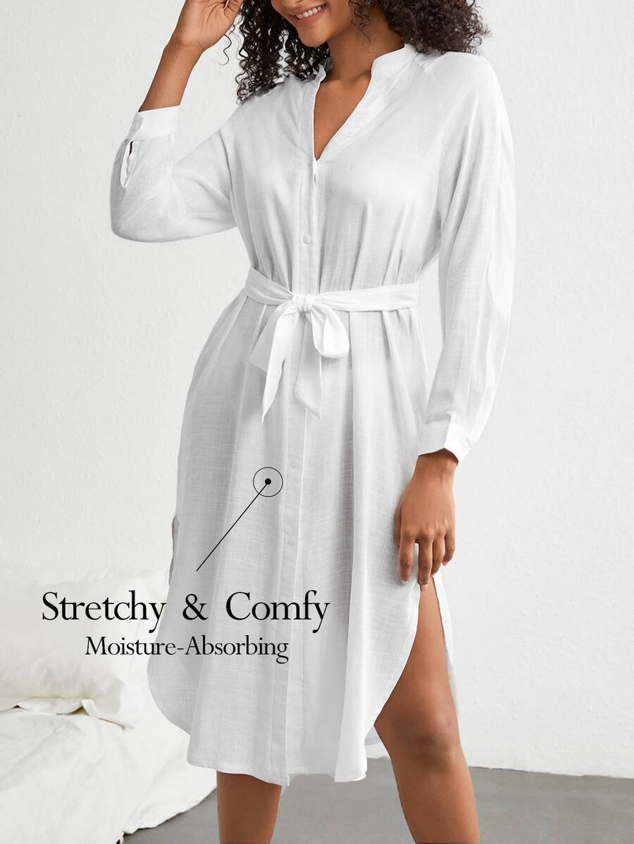 Ocili Leisure Soft Skin-Friendly Loose Long-Sleeved Cardigan Robe-White - White - View 1