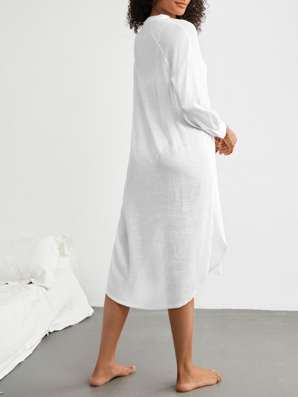 Leisure Soft Skin-Friendly Loose Long-Sleeved Cardigan Robe-White