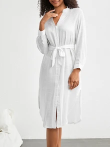 Ocili Leisure Soft Skin-Friendly Loose Long-Sleeved Cardigan Robe-White - White - View 4