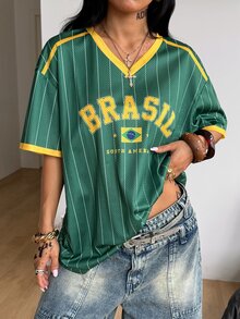 Coolane 女款夏季復古街頭運動數字印花寬鬆版棒球球衣T恤 - 彩色 - 查看 2