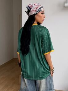 Coolane 女款夏季復古街頭運動數字印花寬鬆版棒球球衣T恤 - 彩色 - 查看 6