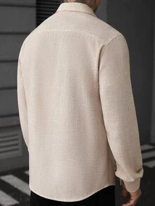 Manfinity CasualCool White Casual Linen Long Sleeve Shirt - Khaki - View 2