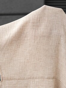 Manfinity CasualCool White Casual Linen Long Sleeve Shirt - Khaki - View 4