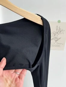 Tseoso 2件組女款95%棉長袖上衣，黑色/白色，修身剪裁，Softgirl風格，適合健身與瑜伽 - 彩色 - 查看 3