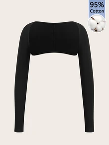 Tseoso 2件組女款95%棉長袖上衣，黑色/白色，修身剪裁，Softgirl風格，適合健身與瑜伽 - 彩色 - 查看 10