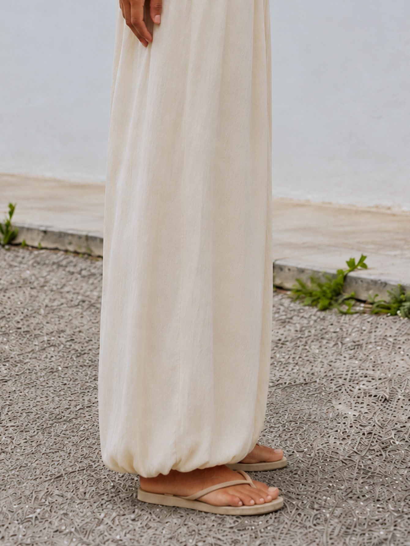 Khaki Balloon Fit Draped Waist Pants, view 5