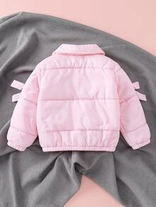 SHEIN 女童純色休閒連帽拉鍊外套 冬季露營穿搭 粉色 - 粉色 - 查看 2