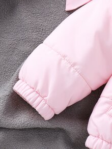 SHEIN 女童純色休閒連帽拉鍊外套 冬季露營穿搭 粉色 - 粉色 - 查看 6