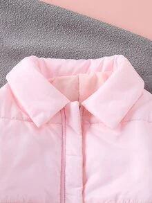 SHEIN 女童純色休閒連帽拉鍊外套 冬季露營穿搭 粉色 - 粉色 - 查看 3