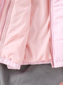 SHEIN 女童純色休閒連帽拉鍊外套 冬季露營穿搭 粉色 - 粉色 - 查看 7