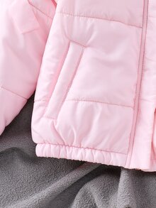 SHEIN 女童純色休閒連帽拉鍊外套 冬季露營穿搭 粉色 - 粉色 - 查看 5