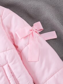 SHEIN 女童純色休閒連帽拉鍊外套 冬季露營穿搭 粉色 - 粉色 - 查看 4