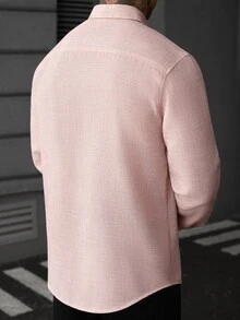 Manfinity CasualCool White Casual Linen Long Sleeve Shirt - Baby Pink - View 2