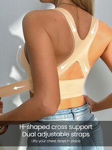 1-Pack Women's Front Hook Push-Up Anti-Sagging Wire-Free Bra With Double Shoulder Straps, Molded Cups, Comfortable And Simple Cross Back - Apricot - View 3