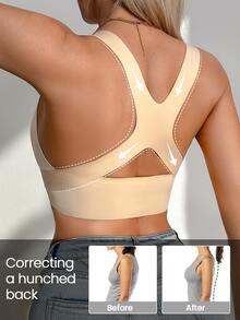 1-Pack Women's Front Hook Push-Up Anti-Sagging Wire-Free Bra With Double Shoulder Straps, Molded Cups, Comfortable And Simple Cross Back - Apricot - View 8