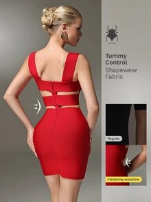 Nuvra Sexy Bandage Red Mesh V-Neck Bodycon Mini Dress For Party Club Night Out Summer - Red - View 2