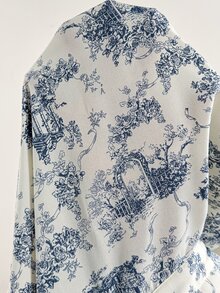 SHEIN 孕婦花卉印花腰帶休閒百搭日常外出拍照上衣 白色 秋季 - 藍白色 - 查看 8