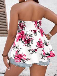 SHEIN Clasi Plus Size Boho Floral Print Bandeau Top, Perfect For Holiday & Leisure, For Summer - Multicolor - View 2