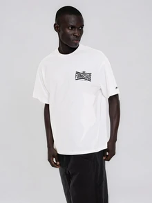 FORM&CHAOS [100% Cotton]Men's Summer Loose Short Sleeve Streetwear Vintage Pure Cotton Printed T-Shirt - White - View 2