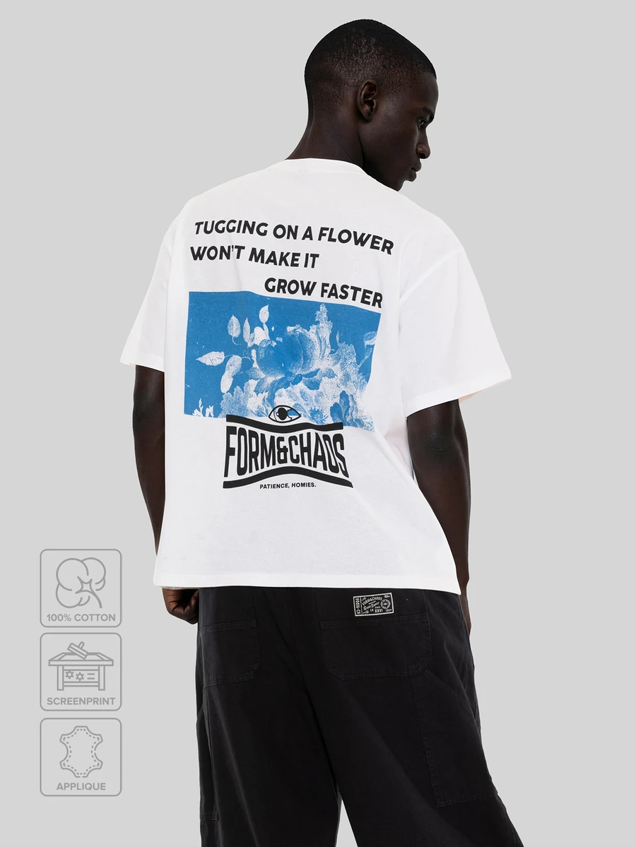 FORM&CHAOS [100% Cotton]Men's Summer Loose Short Sleeve Streetwear Vintage Pure Cotton Printed T-Shirt - White - View 1