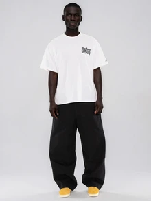 FORM&CHAOS [100% Cotton]Men's Summer Loose Short Sleeve Streetwear Vintage Pure Cotton Printed T-Shirt - White - View 3