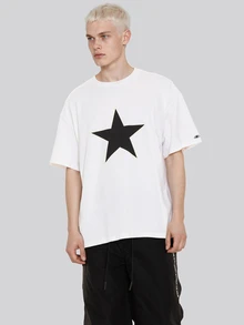 FORM&CHAOS Herren Loose Fit Sterne Muster Weiß Straßen T-Shirt, Sommer - Weiss - Übersicht 4