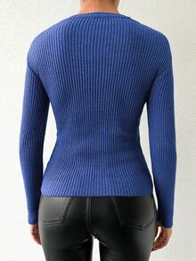 EURMUSE Turtleneck Ribbed Knit Sweater - Blue - View 3