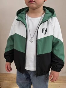 SHEIN 1件小男孩休閒簡約街頭連帽長袖外套，時尚休閒設計，適合秋冬穿著，適合4-7歲男孩日常穿著，適用於運動、外出、學校及返校季 - 彩色 - 查看 1