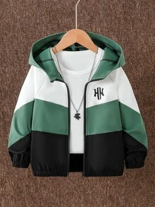SHEIN 1件小男孩休閒簡約街頭連帽長袖外套，時尚休閒設計，適合秋冬穿著，適合4-7歲男孩日常穿著，適用於運動、外出、學校及返校季 - 彩色 - 查看 3