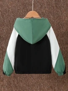 SHEIN 1件小男孩休閒簡約街頭連帽長袖外套，時尚休閒設計，適合秋冬穿著，適合4-7歲男孩日常穿著，適用於運動、外出、學校及返校季 - 彩色 - 查看 2