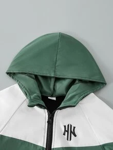 SHEIN 1件小男孩休閒簡約街頭連帽長袖外套，時尚休閒設計，適合秋冬穿著，適合4-7歲男孩日常穿著，適用於運動、外出、學校及返校季 - 彩色 - 查看 7