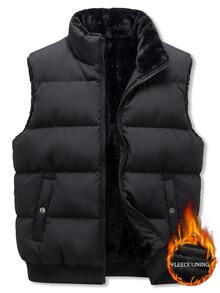 Manfinity Homme Men's Solid Color Stand Collar Zipper Casual Daily Winter Cotton Padded Vest, Puffer - Black - View 2