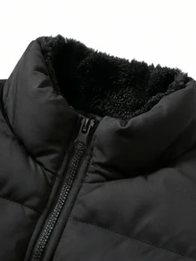 Manfinity Homme Men's Solid Color Stand Collar Zipper Casual Daily Winter Cotton Padded Vest, Puffer - Black - View 4