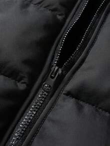 Manfinity Homme Men's Solid Color Stand Collar Zipper Casual Daily Winter Cotton Padded Vest, Puffer - Black - View 5