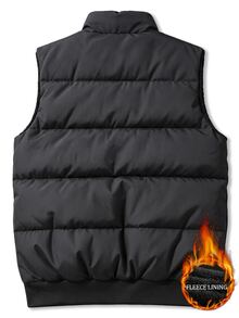 Manfinity Homme Men's Solid Color Stand Collar Zipper Casual Daily Winter Cotton Padded Vest, Puffer - Black - View 3