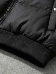 Manfinity Homme Men's Solid Color Stand Collar Zipper Casual Daily Winter Cotton Padded Vest, Puffer - Black - View 7