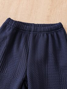 SHEIN 2件組小男孩休閒長袖舒適保暖內裡拉鍊外套與長褲套裝，適合日常戶外穿著，適用於秋冬季節 - 藍色 - 查看 5