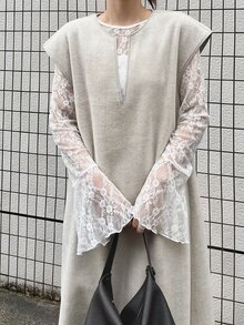 FRIFUL 女款素色缺口領短袖休閒長洋裝 - 卡其色 - 查看 3