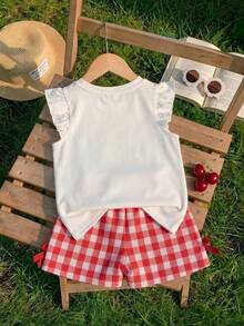 Baby Girl Casual Fashion Cute Flutter Sleeve Round Neck Top, Suitable For Spring And Summer - Multicolor - View 2