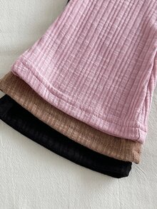 SHEIN Vintaside Kids 3件組女嬰法式簡約純色與精緻花卉印花針織喇叭褲，彈性腰帶，休閒日常百搭可愛甜美 - 彩色 - 查看 9