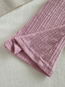 SHEIN Vintaside Kids 3件組女嬰法式簡約純色與精緻花卉印花針織喇叭褲，彈性腰帶，休閒日常百搭可愛甜美 - 彩色 - 查看 5