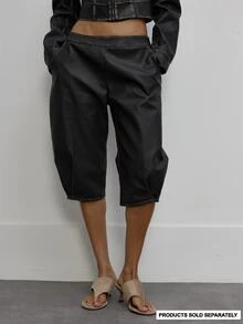 MUSERA Faux Leather Distressed Seam Detail Capri Pants Autumn Cute Daily Girly Sweet Mischief - Black - View 2